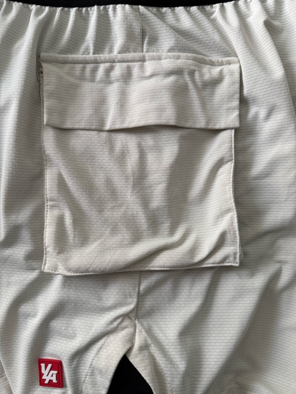 YoungLA Cream Cargo Athletic Shorts with Black Waistband and Red Accents Large - Picture 3 of 5